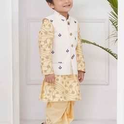 Sethukrishna Boys Abstract Printed Mandarin Collar Kurta With Dhoti Pants & Nehru Jacket image 4