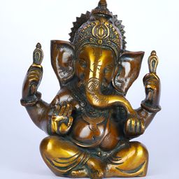 Exotic India Gold Toned & Brown Lord Ganesha Religious Idol Showpiece-picture-34