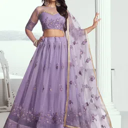 FABPIXEL Embroidered Sequinned Semi-Stitched Lehenga & Unstitched Blouse With Dupatta-picture-0
