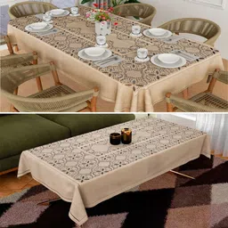 Aura Gold-Toned 2 Pieces Floral Anti-Skid Cotton 8-Seater Cotton Table Cover-21