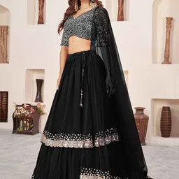 FABPIXEL Embroidered Sequinned Semi-Stitched Lehenga & Unstitched Blouse With Dupatta image 5