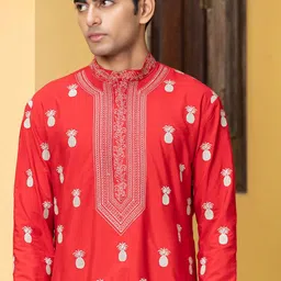 PATR Men Embroidered Regular Kurta with Trousers & With Dupatta image 3