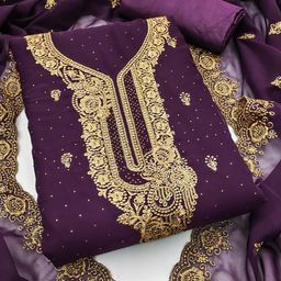 HERE&NOW Floral Embroidered Beads and Stones Silk Georgette Unstitched Dress Material-image-72