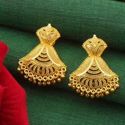 PINAAKA DARINI 1Gram Gold-Plated Circular Artificial Beaded Drop Earrings-1