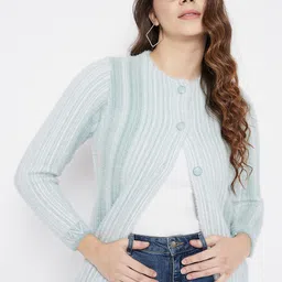 Zigo Women Striped Round Neck Front-Open Sweater-image-66