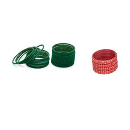 SOMIL Women Pack Of 2 Green And Pink Glass Ethnic Handcrafted Traditional Bangle-image-71