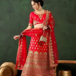 MANVAA Embroidered Semi-Stitched Lehenga & Unstitched Blouse With Dupatta-image-50