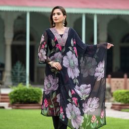Ekta Textiles Women Floral Embroidered Regular Kurta with Trousers & With Dupatta-image-3
