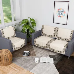 Aura Cream-Coloured & Black Printed Polyester Sofa Cover-image-64