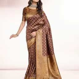 RICH & ROMAN Woven Design Zari Pure Silk Banarasi Saree-image-54