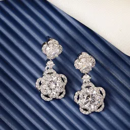 ZENEME Silver Plated Circular American Diamond Drop Earrings-image-85