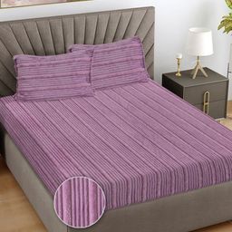 Myntra Elegant Homes Purple Striped 300TC Woolen King Bedsheet Set 2.50 m x 2.25 m-picture-38
