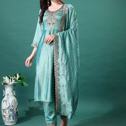 KALINI Women Ethnic Motifs Embroidered Regular Kurta with Trousers & Dupatta-image-69