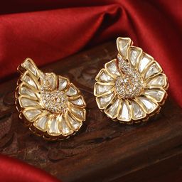 House of Pataudi Gold-Plated Kundan-Studded Floral Studs-picture-28