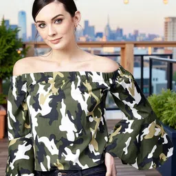 Pannkh Women Camaouflage Printed Bardot Top-image-42