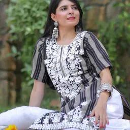 KALINI Women Embroidered Chikankari Kurta-image-88