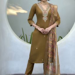 BE IN TEXO FAB Women Ethnic Motifs Embroidered Kurta with Trousers & Dupatta-picture-47