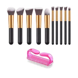zemglam Set Of 10 Makeup Brushes & 1pc Nail Cleaning Brush-19