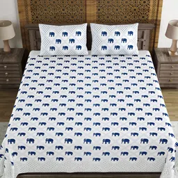 Myntra Elegant Homes White Printed Cotton 210 TC King Bedsheet Set 2.69 m X 2.69 m-image-74