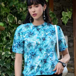 BAESD Floral Printed Round Neck Short Sleeves Regular Fit T-shirt-image-4