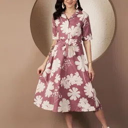 CORSICA Women Floral Printed Belted Fit & Flare Midi Dress-picture-47