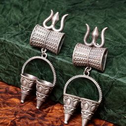Anouk Silver-Plated Contemporary Shaped Oxidised Drop Earrings-33