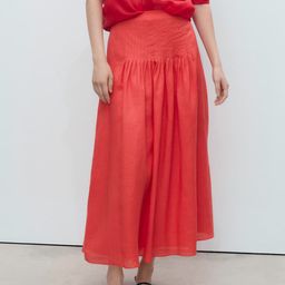 MANGO Ramie Pleated A-Line Midi Skirt-image-82