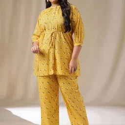 KALINI Plus Size Bandhani Printed Pure Cotton A-line Tunic & Trousers Co-Ord Set-picture-15