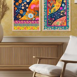 Kotart Blue & Orange 2 Piece Floral and Botanical Wooden Wall Art-picture-49