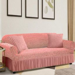 Aura Pink 3 Pieces L-Shaped Sofa Cover With Arms-image-46