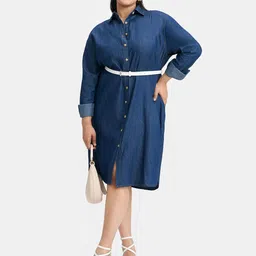 Virgio Plus Size Pure Cotton Denim Shirt Dress-picture-6