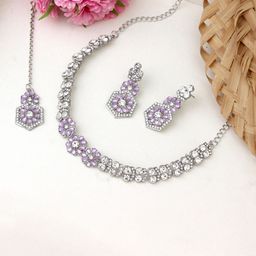 Atasi International Silver Plated Crystal & American Diamond-Studded Jewellery Set-image-92