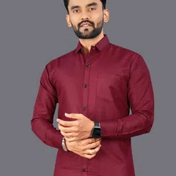 VORTEX Men Original Slim Fit Solid Spread Collar Cotton Casual Shirt-picture-34