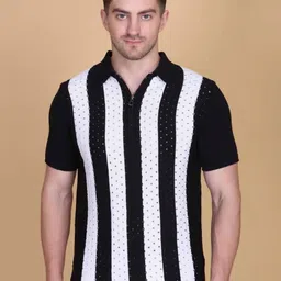 Dzant Men Striped Polo Collar Pure Cotton Flyknit T-shirt-image-24