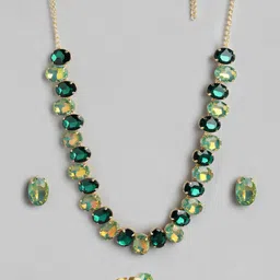 MANSIYAORANGE 18K Gold Plated Crystal AD Gemstone-Studded Jewellery Set-28