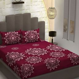 AaHo Decor Violet & Pink Ethnic Motifs 300 TC King Bedsheet with 2 Pillow Covers-image-27