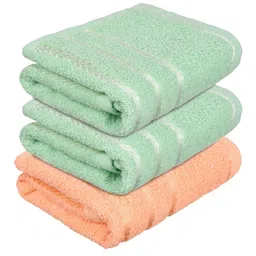 Kuber Industries Set Of 3 Green & Peach-Coloured Striped Cotton Face Towels-15