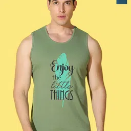 WOOSTRO Pack Of 2 Printed Combed Cotton Gym Vests - VWS26(MORE PEACOCK)(ENJOY LGTGREEN)-4