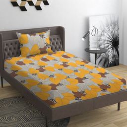 YaAkholic Yellow 210 TC Single Bedsheet with 1 Pillow Covers-image-70