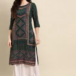 Anouk Women Geometric Printed Flared Sleeves Thread Work Liva Kurta-36