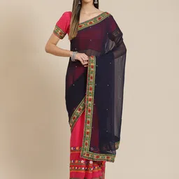 DIVASTRI Embellished Embroidered Pure Georgette Half and Half Saree-picture-58
