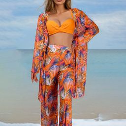 Plus Curvves Printed 3 Piece Swimwear Coverup Set-image-94