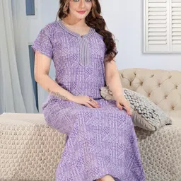 TRUNDZ Women Lavender Pure Cotton Nightdress-picture-7