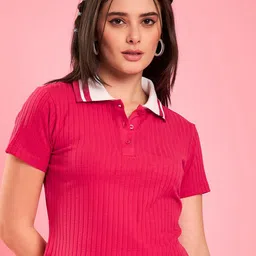 WineRed Boxy Women Self Design Crop Top-image-9
