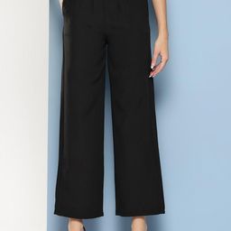Girls Casual Wear Black Colour Solid Crepe Pant-image-51