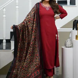 NIZA FASHION Women Floral Embroidered Regular Kurta with Trousers & With Dupatta-29