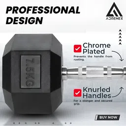 ADRENEX Set Of 2 Hexagon Fixed Weight Dumbbells - 7.5 kg Each image 3