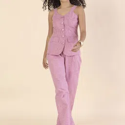 PowerSutra Self Design V Neck Waistcoat & Trousers Co-Ords-image-94