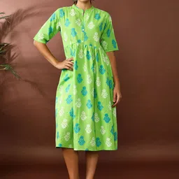 Jaipur Kurti Ethnic Motifs Embroidered Fit & Flare Midi Ethnic Dress-image-39