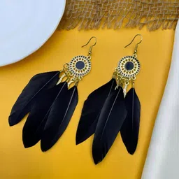 VATIYAANA Jewels Gold Plated Feather Shaped Drop Earrings-15